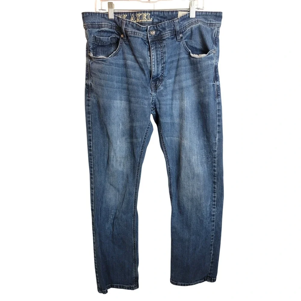 TK Axel Straight Leg Jeans Mens 38x32 Medium Wash Blue Denim Classic Fit